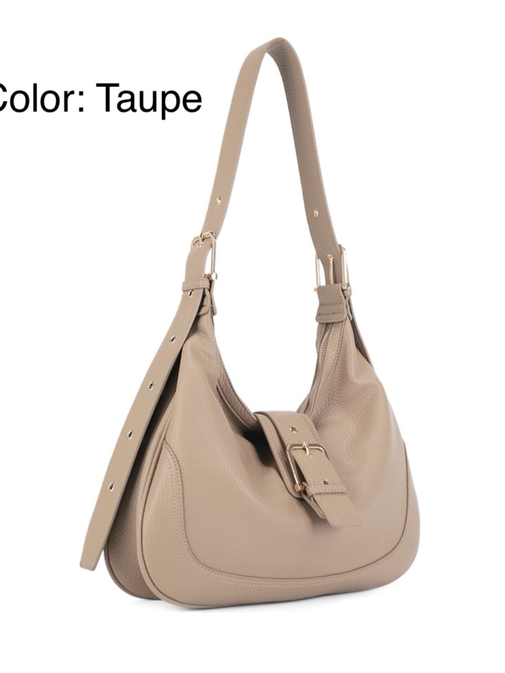 Taupe Pebbled Hobo Bag with Buckle Detail